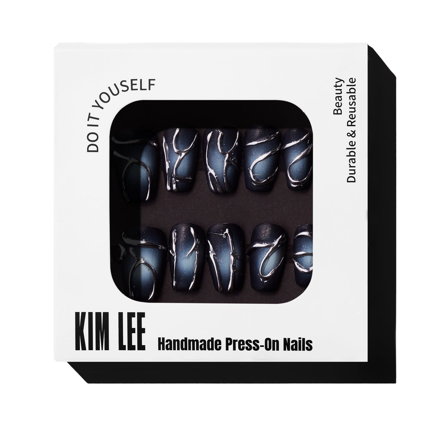 Chrome Onyx reusable press on nails